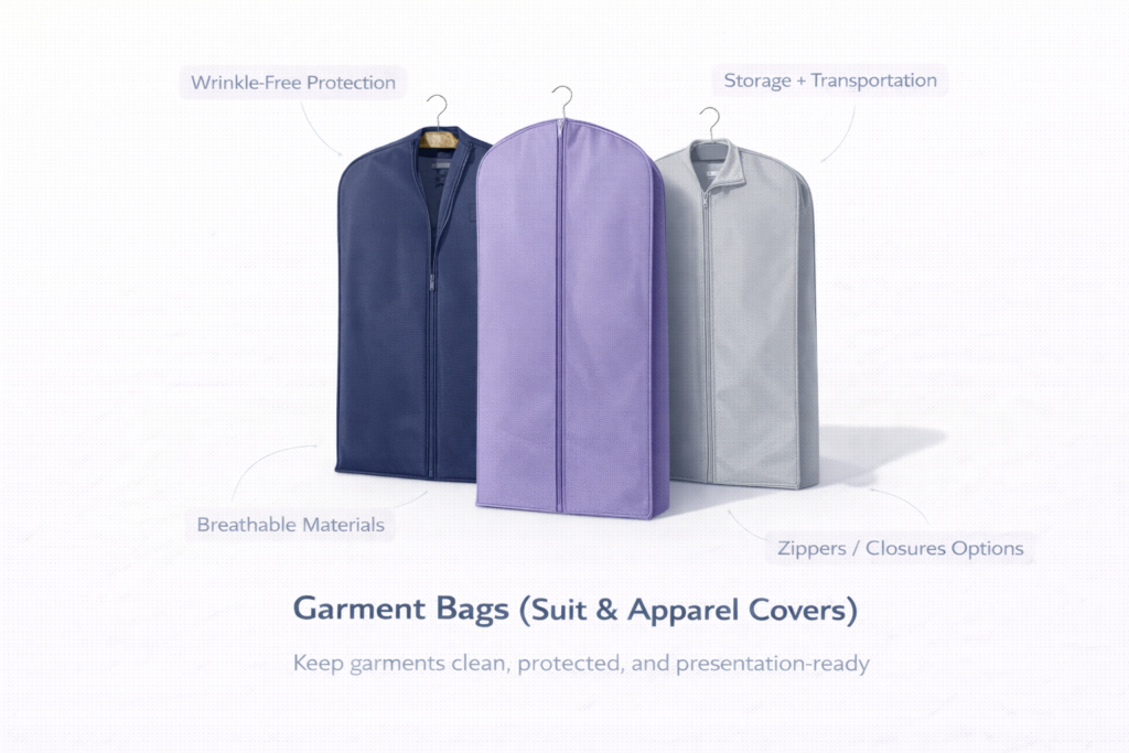 Garment bagsprotect suits and apparel during storage and transport.