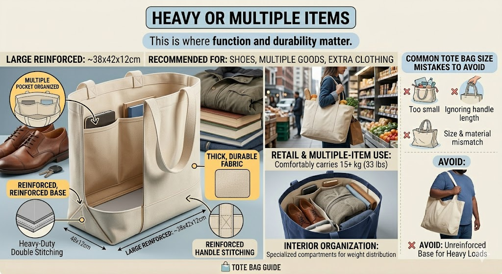 Large tote with thick bottom – specially designed for carrying multiple items or heavy loads